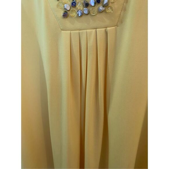 SUSAN GRAVER TOP YELLOW EMBELLISHED NECKLINE LIQUID KNIT SHORT SLEEVE SZ XL - Picture 6 of 10